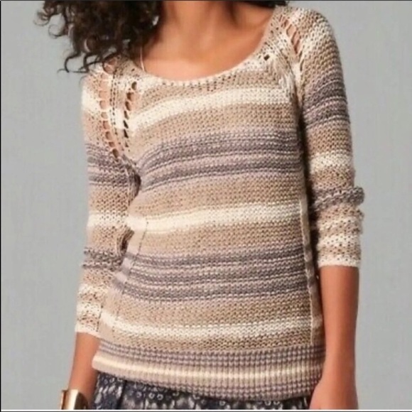 Free People🔥SALE🔥tan, cream and taupe stripe sweater Sm - Picture 2 of 10